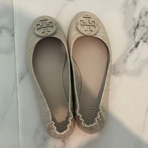 Tory Burch Beige Embossed Flats